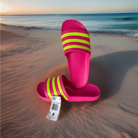 Adidas Adilette Aqua Women’s Size 8 Slide Sandal. Pink/Yellow. New With Tags - Picture 1 of 7